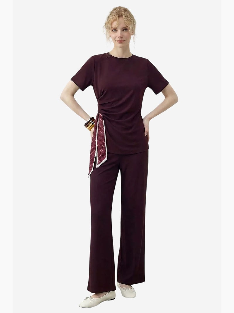 Conjunto de camiseta de cuello redondo y pantalón de pernera ancha lucci Rojo burdeos - Kiabi