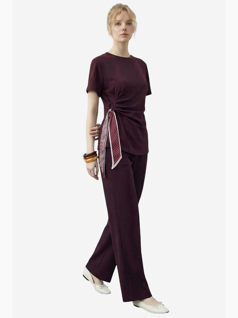 Conjunto de camiseta de cuello redondo y pantalón de pernera ancha lucci Rojo burdeos - Kiabi
