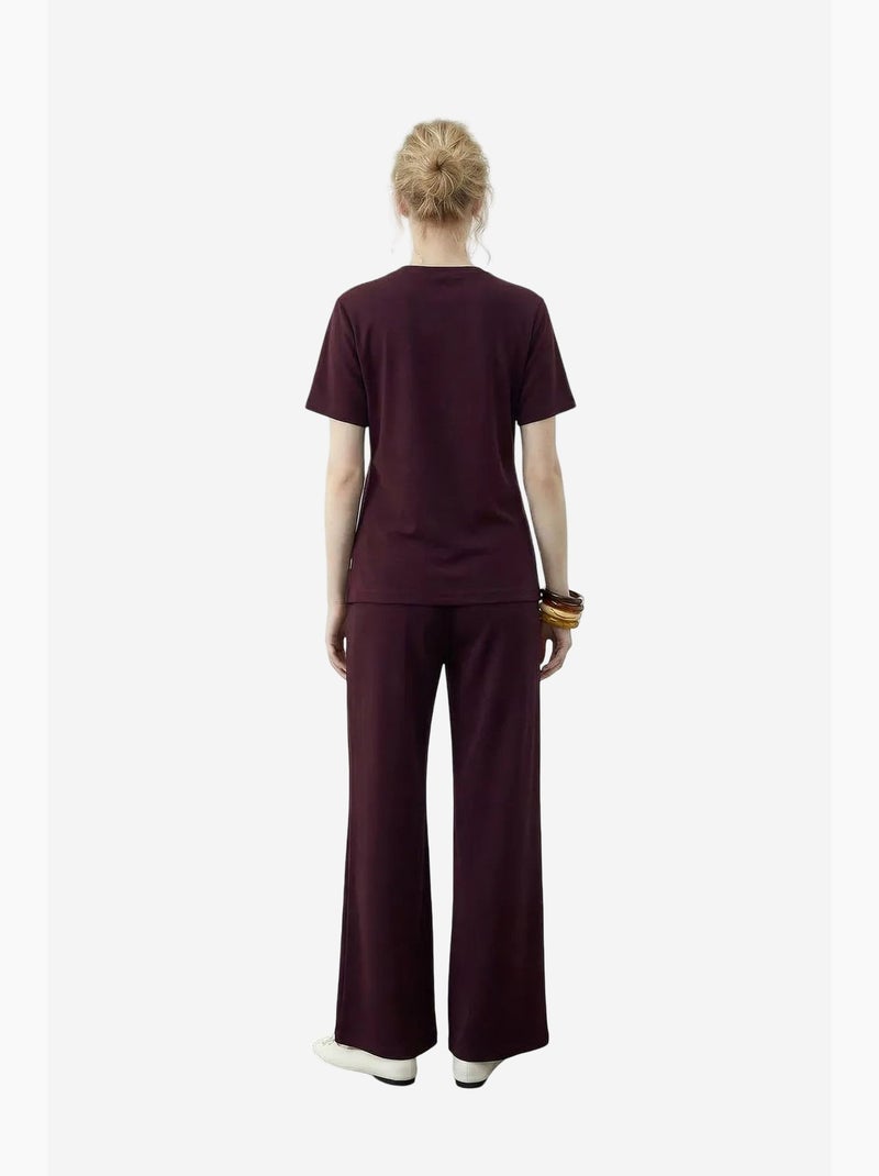 Conjunto de camiseta de cuello redondo y pantalón de pernera ancha lucci Rojo burdeos - Kiabi
