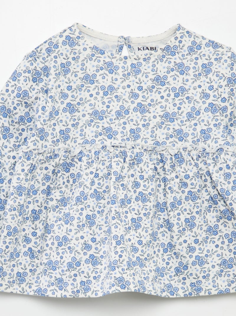 Conjunto de camiseta de flores + legging de canalé - 2 piezas BLANCO - Kiabi