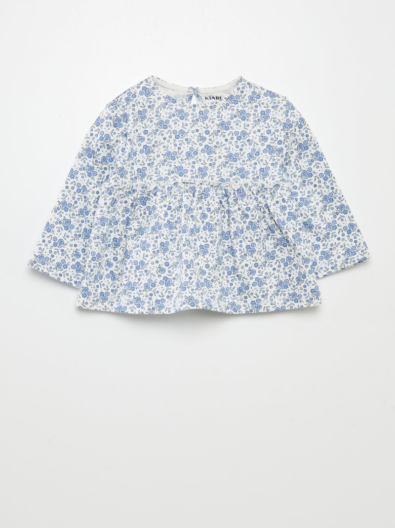 Conjunto de camiseta de flores + legging de canalé - 2 piezas BLANCO - Kiabi