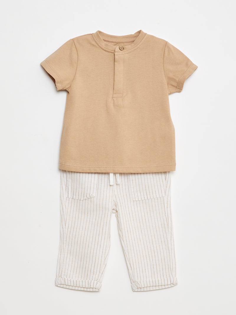 Conjunto de camiseta de manga corta + pantalón ligero - 2 piezas Beige - Kiabi