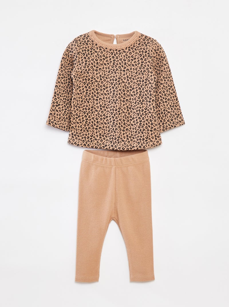 Conjunto de camiseta de manga larga + legging - 2 piezas Beige - Kiabi