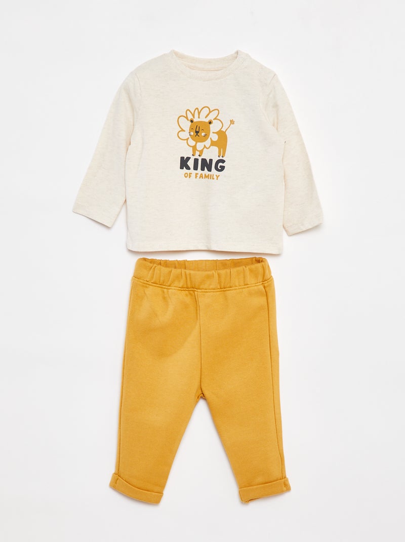 Conjunto de camiseta de manga larga + pantalón  - 2 piezas Beige - Kiabi