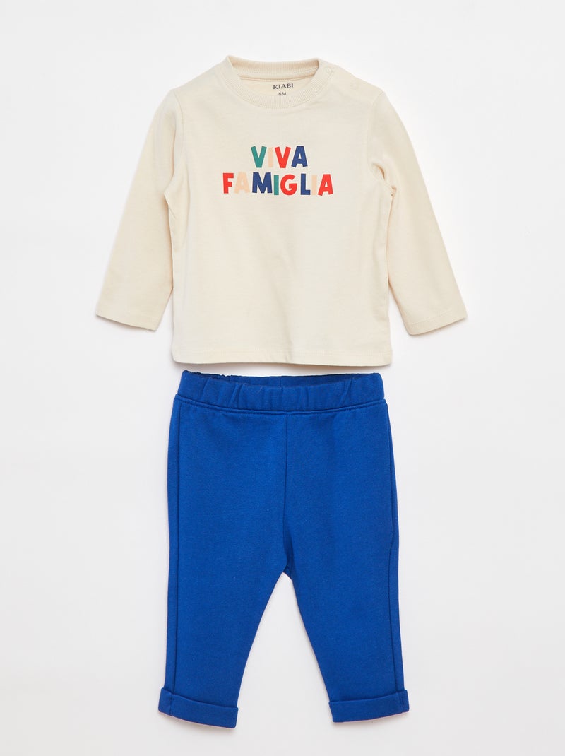 Conjunto de camiseta de manga larga + pantalón  - 2 piezas Beige - Kiabi