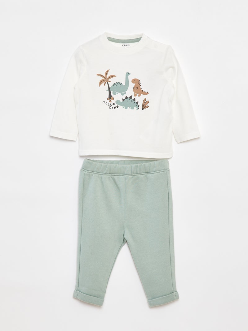 Conjunto de camiseta de manga larga + pantalón  - 2 piezas Blanco - Kiabi