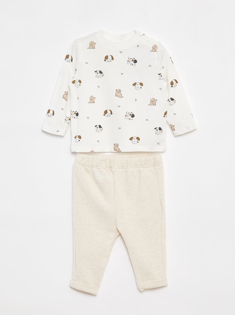 Conjunto de camiseta de manga larga + pantalón  - 2 piezas Blanco - Kiabi