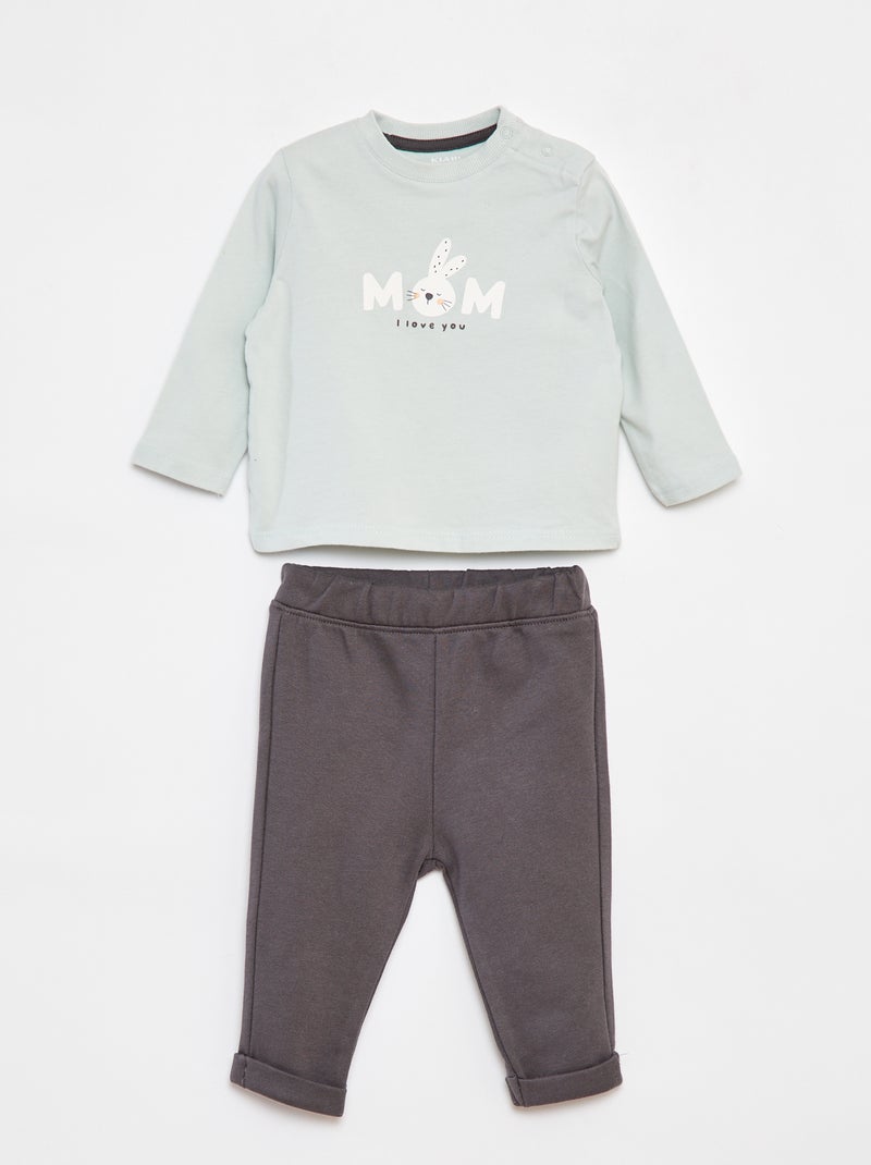 Conjunto de camiseta de manga larga + pantalón  - 2 piezas Verde - Kiabi