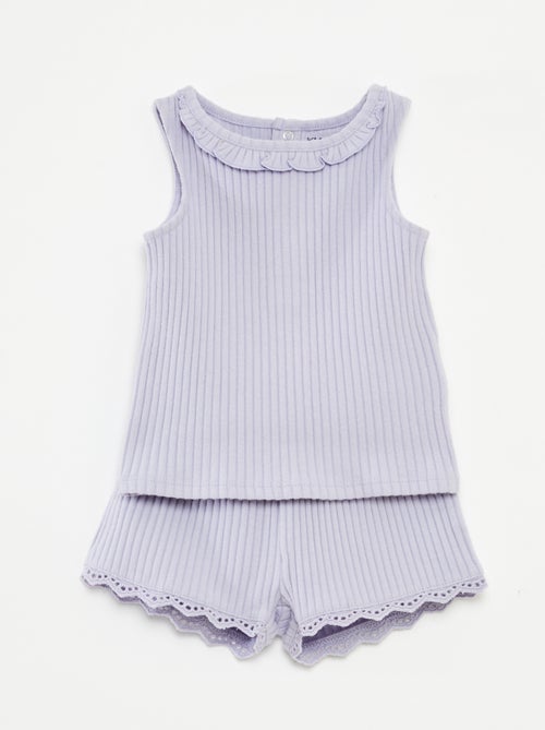 Conjunto de camiseta de tirantes + short de punto de canalé - 2 piezas - Kiabi