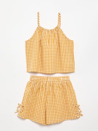 Conjunto de camiseta de tirantes y short con estampado Vichy - 2 piezas