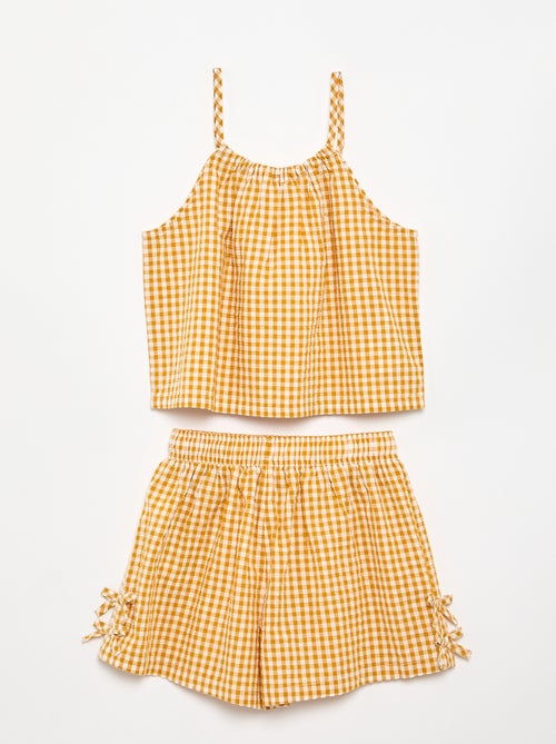 Conjunto de camiseta de tirantes y short con estampado Vichy - 2 piezas - Kiabi