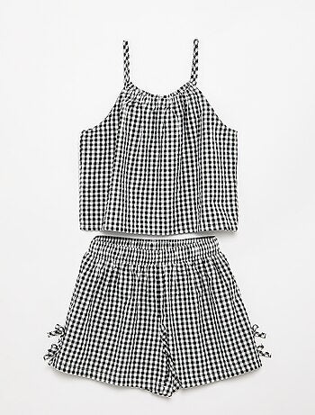 Conjunto de camiseta de tirantes y short con estampado Vichy - 2 piezas