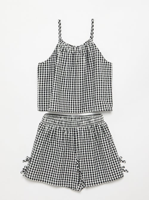Conjunto de camiseta de tirantes y short con estampado Vichy - 2 piezas - Kiabi