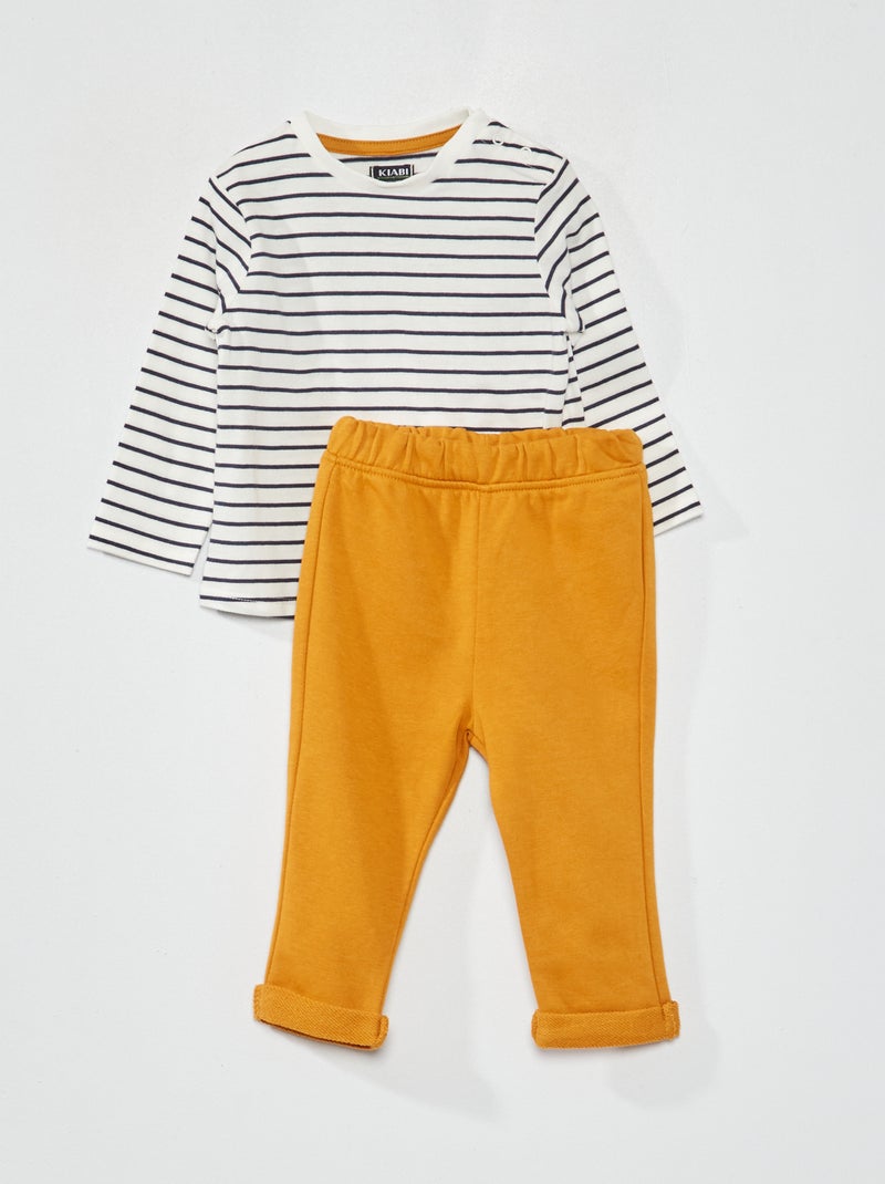 Conjunto de camiseta estampada + pantalón de chándal a rayas azul - Kiabi