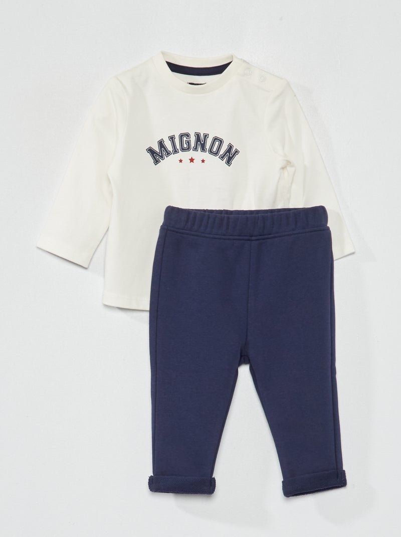 Conjunto de camiseta estampada + pantalón de chándal BLANCO - Kiabi