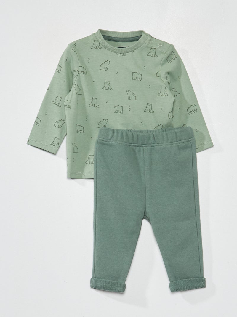 Conjunto de camiseta estampada + pantalón de chándal VERDE - Kiabi
