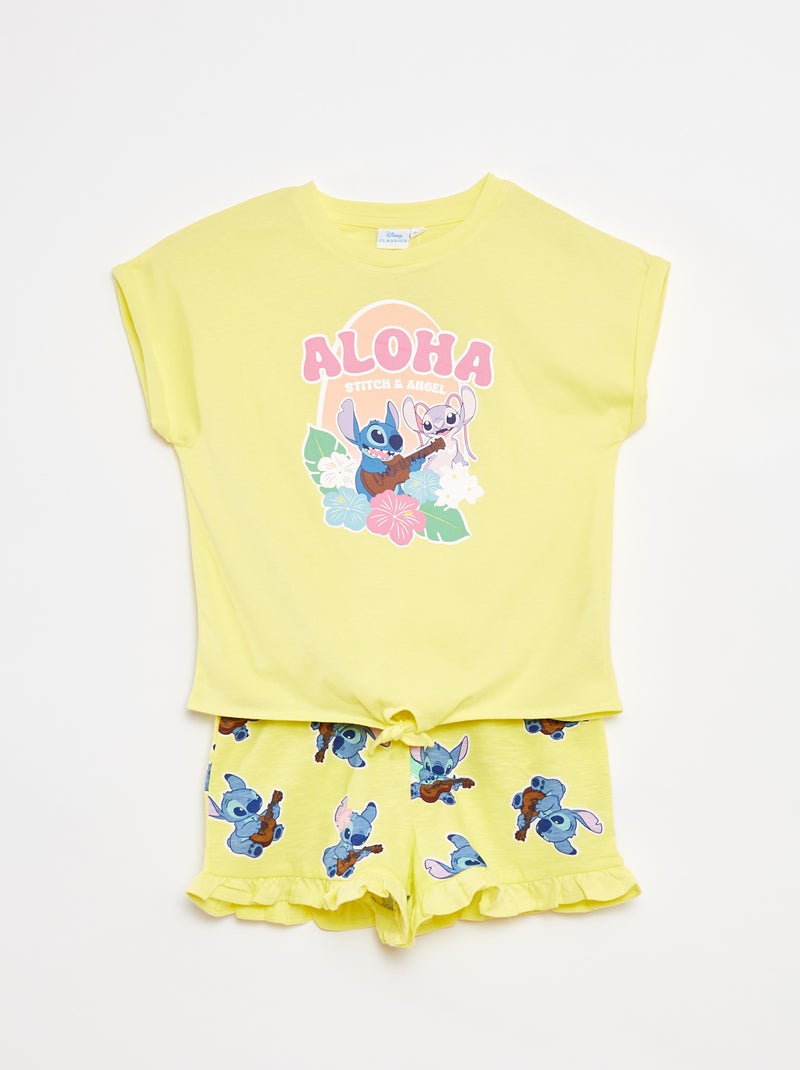 Conjunto de camiseta larga + pantalón corto 'Stitch' AMARILLO - Kiabi