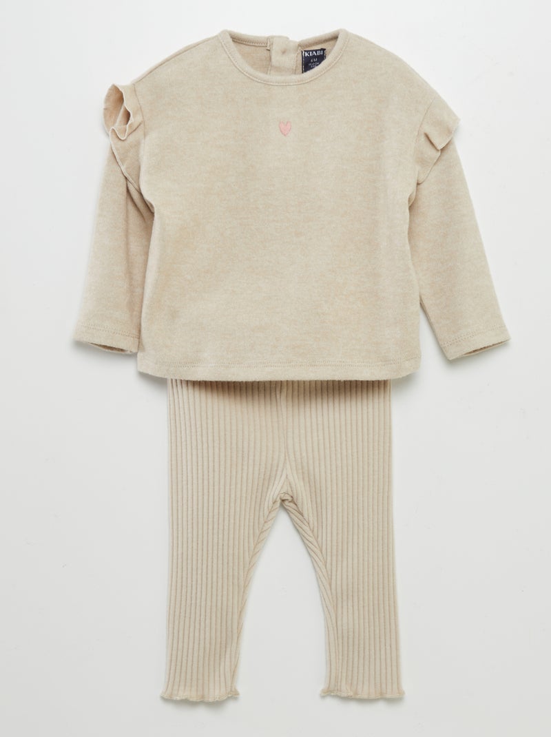 Conjunto de camiseta + legging - 2 piezas BEIGE - Kiabi