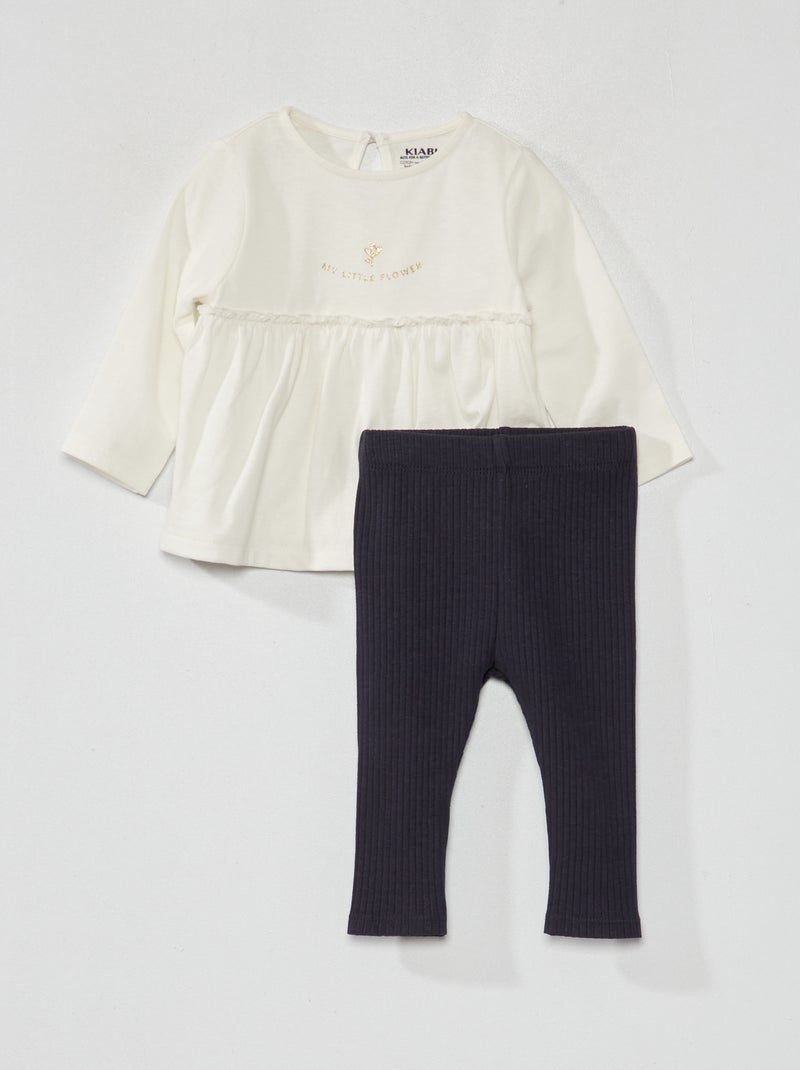 Conjunto de camiseta + legging - 2 piezas BLANCO - Kiabi