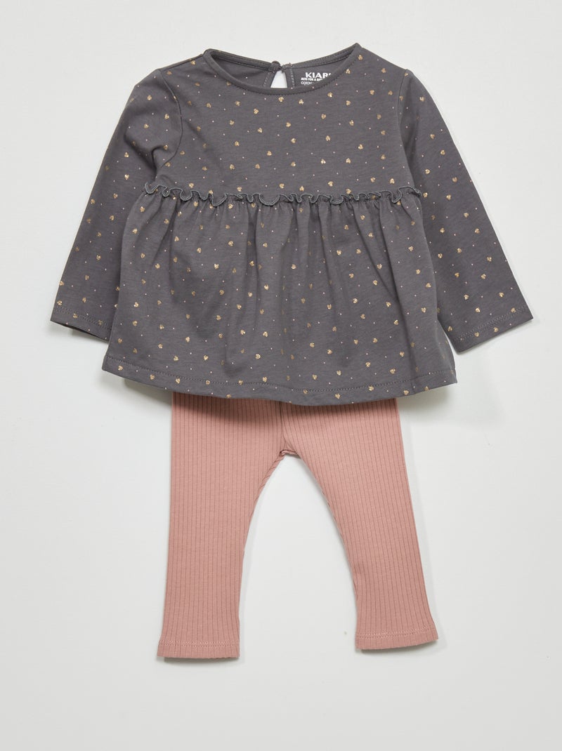 Conjunto de camiseta + legging - 2 piezas GRIS - Kiabi