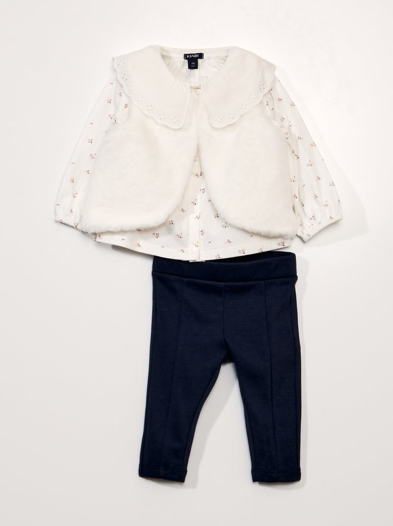 Conjunto de camiseta + legging + chaqueta - 3 piezas BLANCO - Kiabi