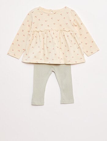 Conjunto de camiseta + legging de canalé - 2 piezas