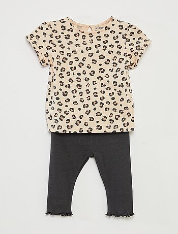 Conjunto de camiseta + legging de canalé - 2 piezas