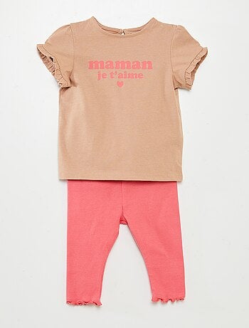 Conjunto de camiseta + legging de canalé - 2 piezas