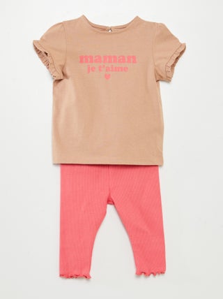 Conjunto de camiseta + legging de canalé - 2 piezas