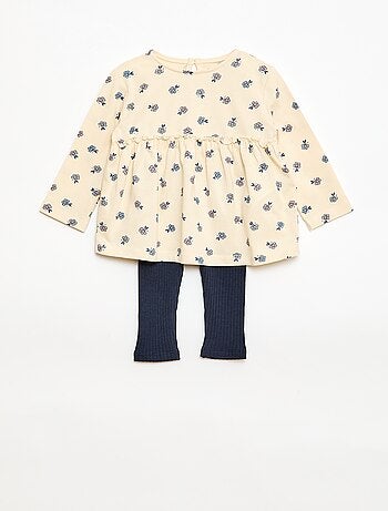 Conjunto de camiseta + legging de canalé - 2 piezas