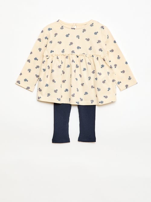 Conjunto de camiseta + legging de canalé - 2 piezas - Kiabi