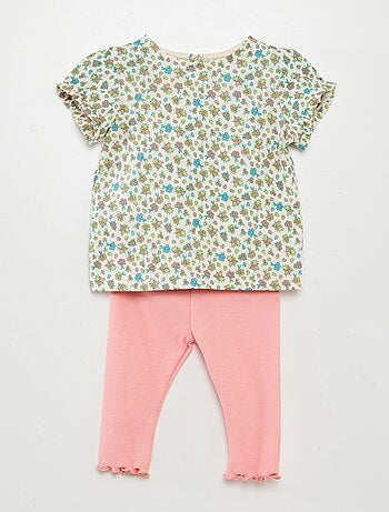 Conjunto de camiseta + legging de canalé - 2 piezas