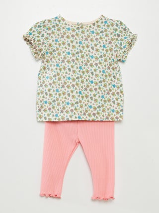 Conjunto de camiseta + legging de canalé - 2 piezas