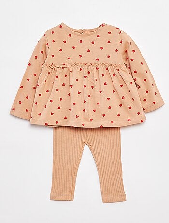 Conjunto de camiseta + legging de canalé - 2 piezas