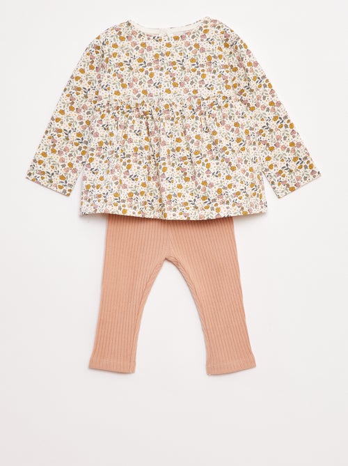 Conjunto de camiseta + legging de canalé - 2 piezas - Kiabi