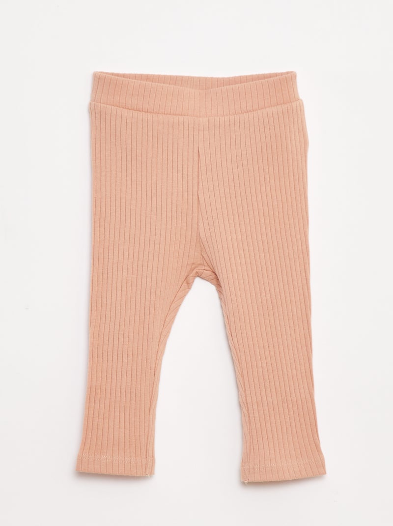 Conjunto de camiseta + legging de canalé - 2 piezas Rosa - Kiabi