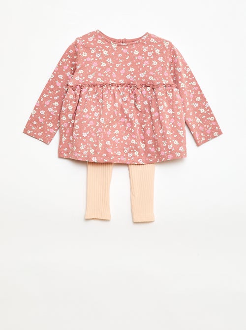 Conjunto de camiseta + legging de canalé - 2 piezas - Kiabi