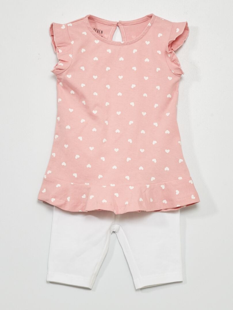 Conjunto de camiseta + legging rosa/blanco - Kiabi