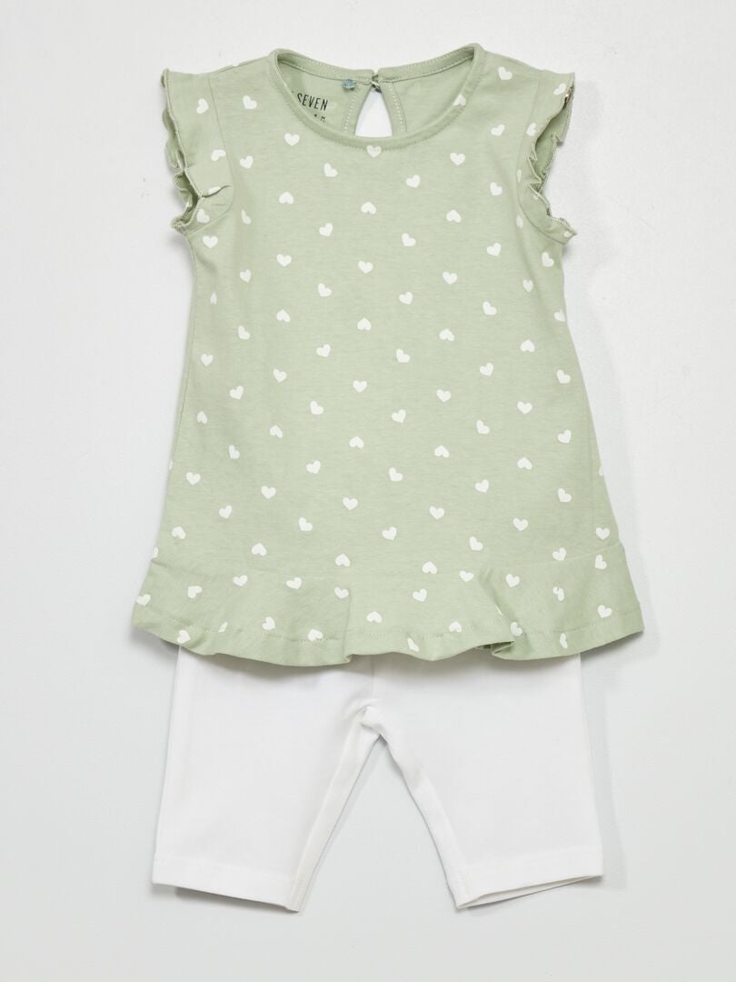 Conjunto de camiseta + legging verde/blanco - Kiabi