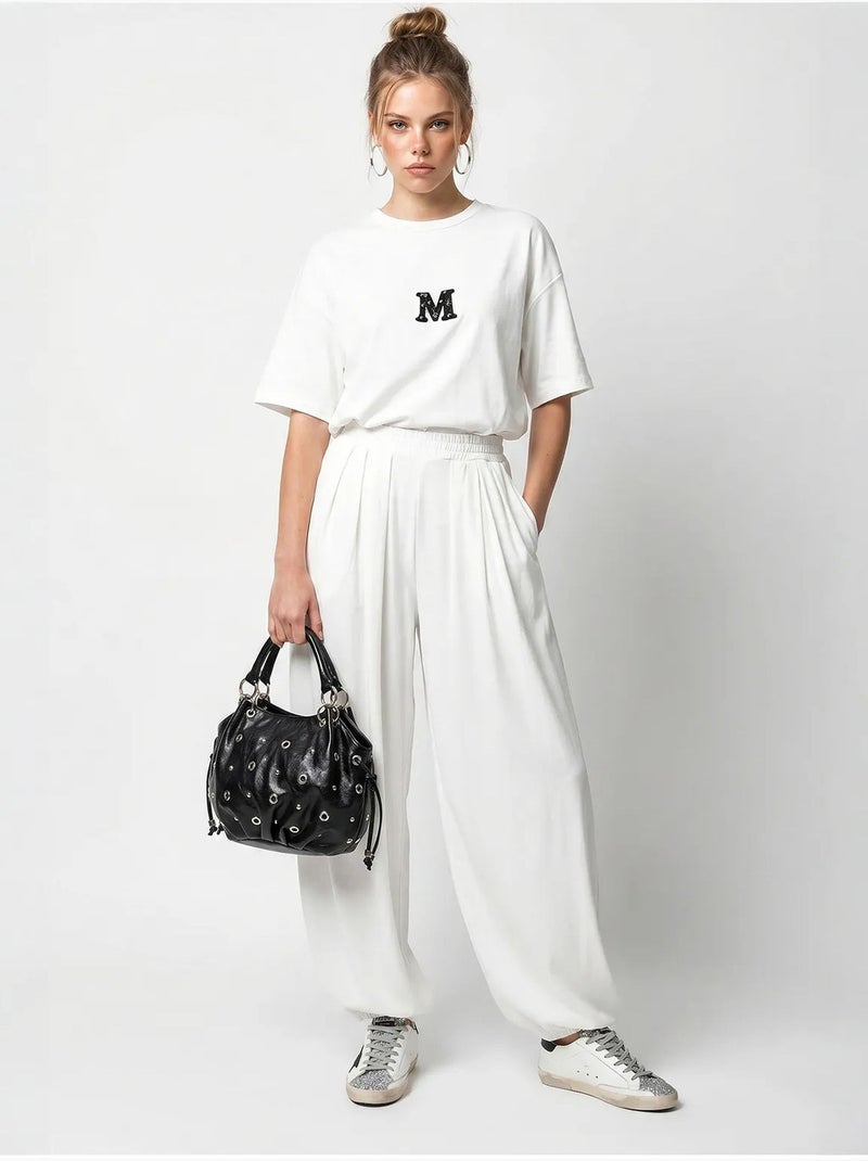 Conjunto de camiseta oversize de cuello redondo y pantalón de pernera ancha lucci Blanco - Kiabi