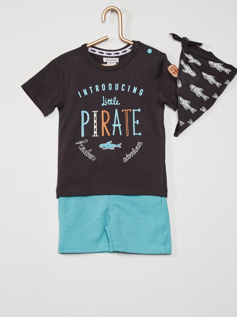 Conjunto de camiseta + pantalón corto + bandana marino/azul - Kiabi