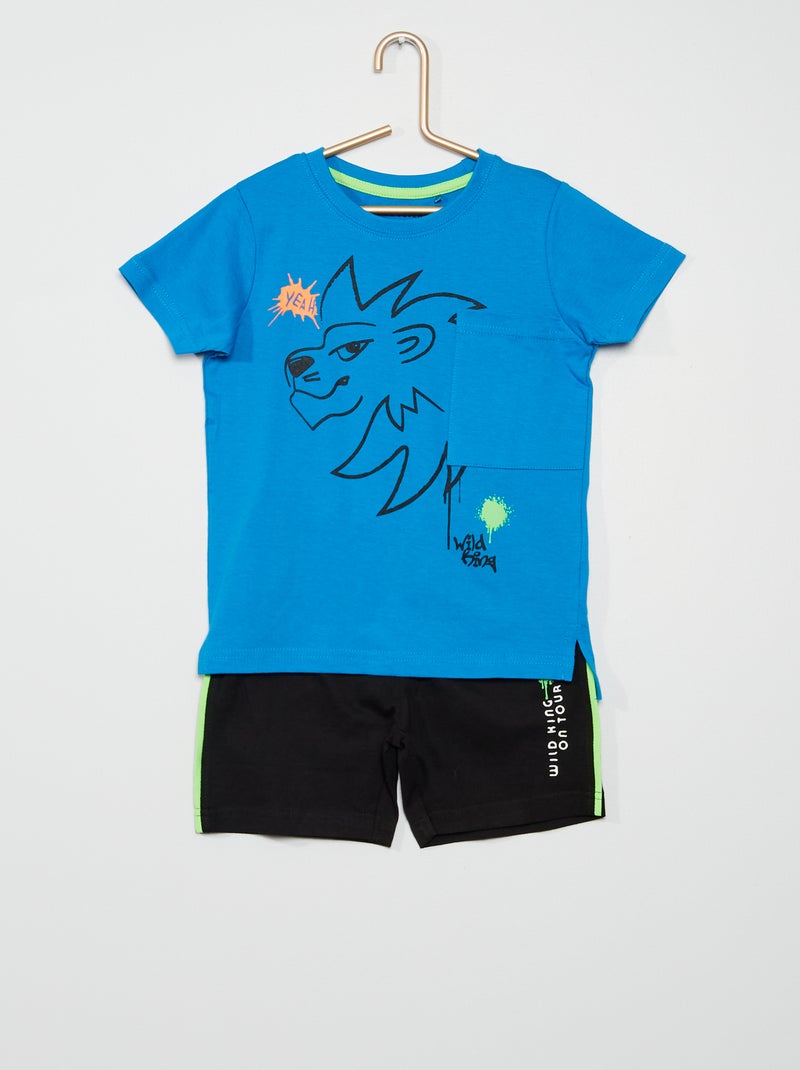 Conjunto de camiseta + pantalón corto 'león' azul - Kiabi