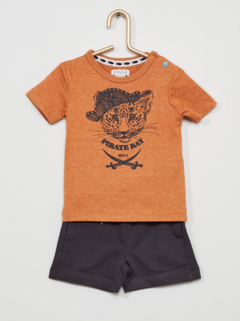 Conjunto de camiseta + pantalón corto 'tigre pirata' BEIGE - Kiabi