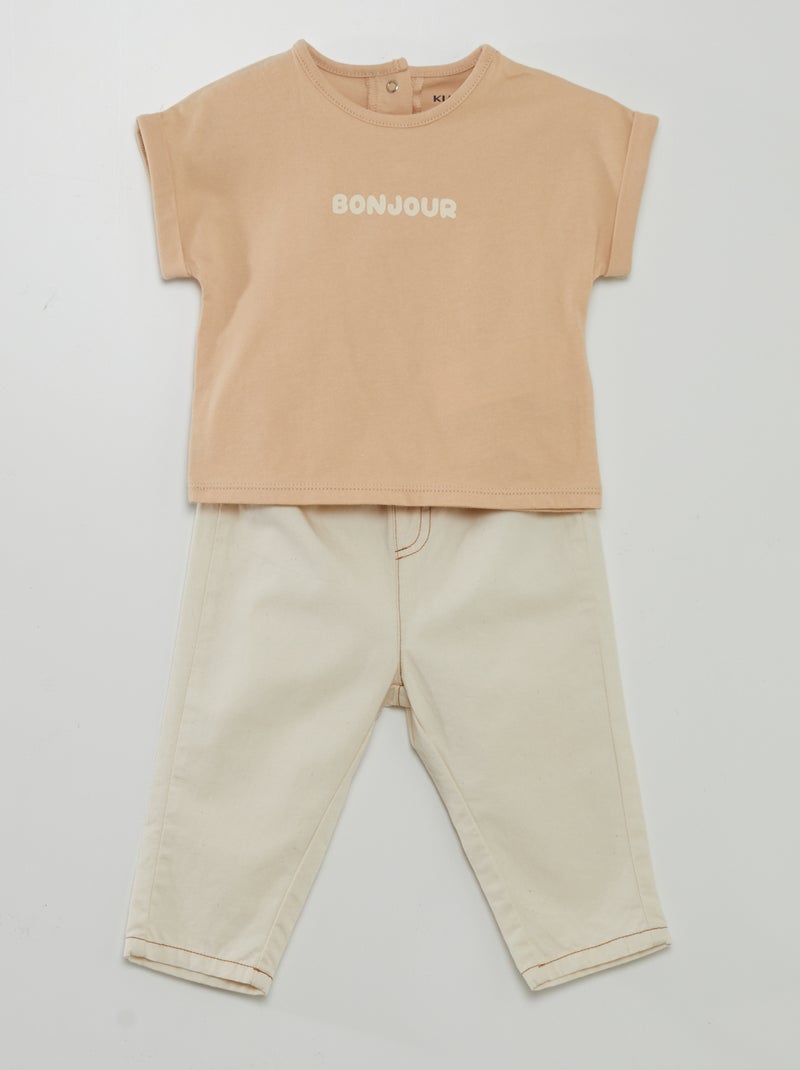 Conjunto de camiseta + pantalón paperbag BEIGE - Kiabi