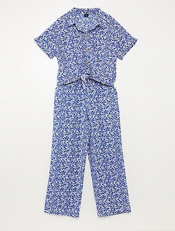 Conjunto de camiseta + pantalón vaporoso con estampado de flores - 2 piezas