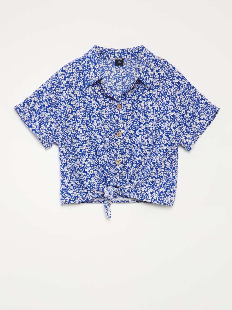 Conjunto de camiseta + pantalón vaporoso con estampado de flores - 2 piezas AZUL - Kiabi