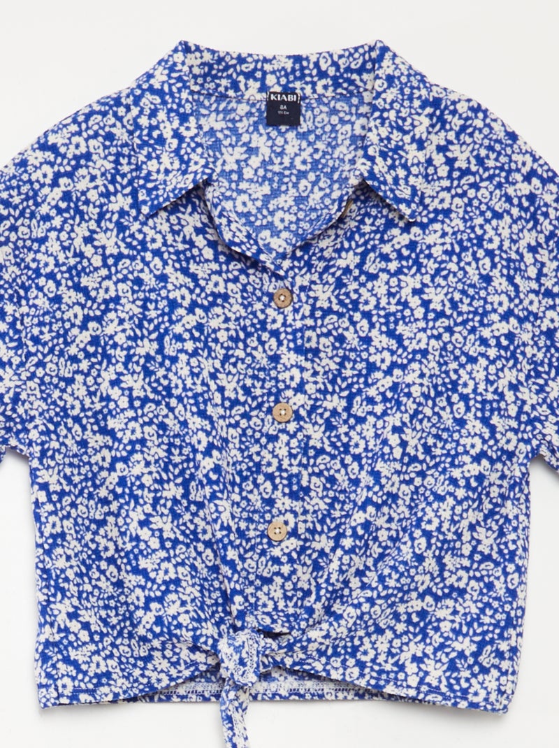 Conjunto de camiseta + pantalón vaporoso con estampado de flores - 2 piezas AZUL - Kiabi