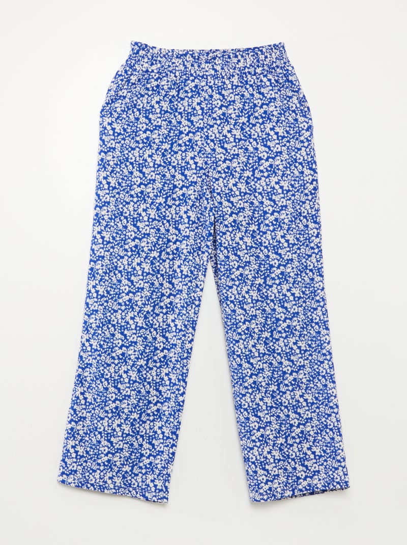 Conjunto de camiseta + pantalón vaporoso con estampado de flores - 2 piezas AZUL - Kiabi
