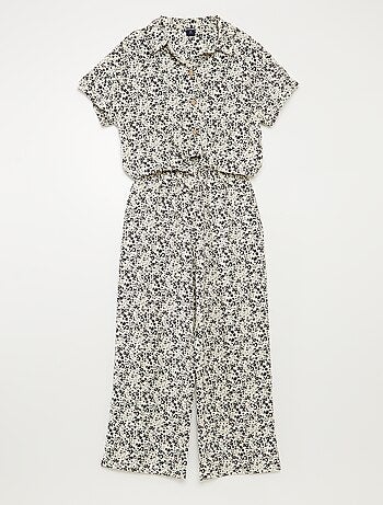 Conjunto de camiseta + pantalón vaporoso con estampado de flores - 2 piezas