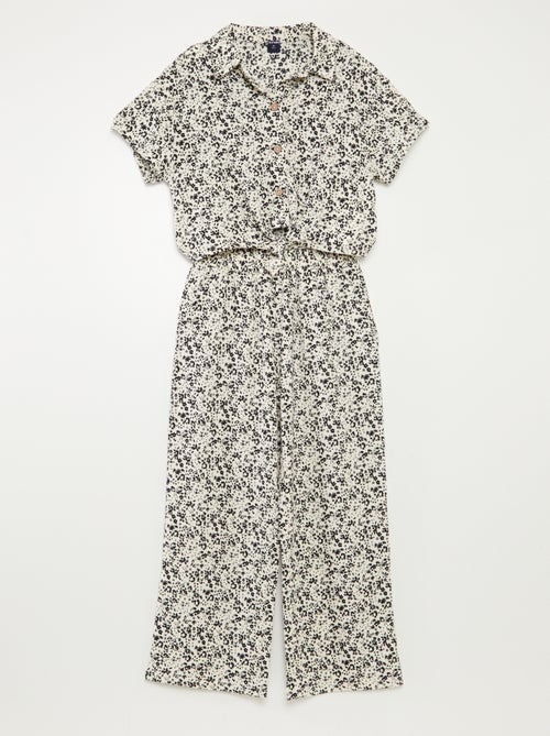 Conjunto de camiseta + pantalón vaporoso con estampado de flores - 2 piezas - Kiabi